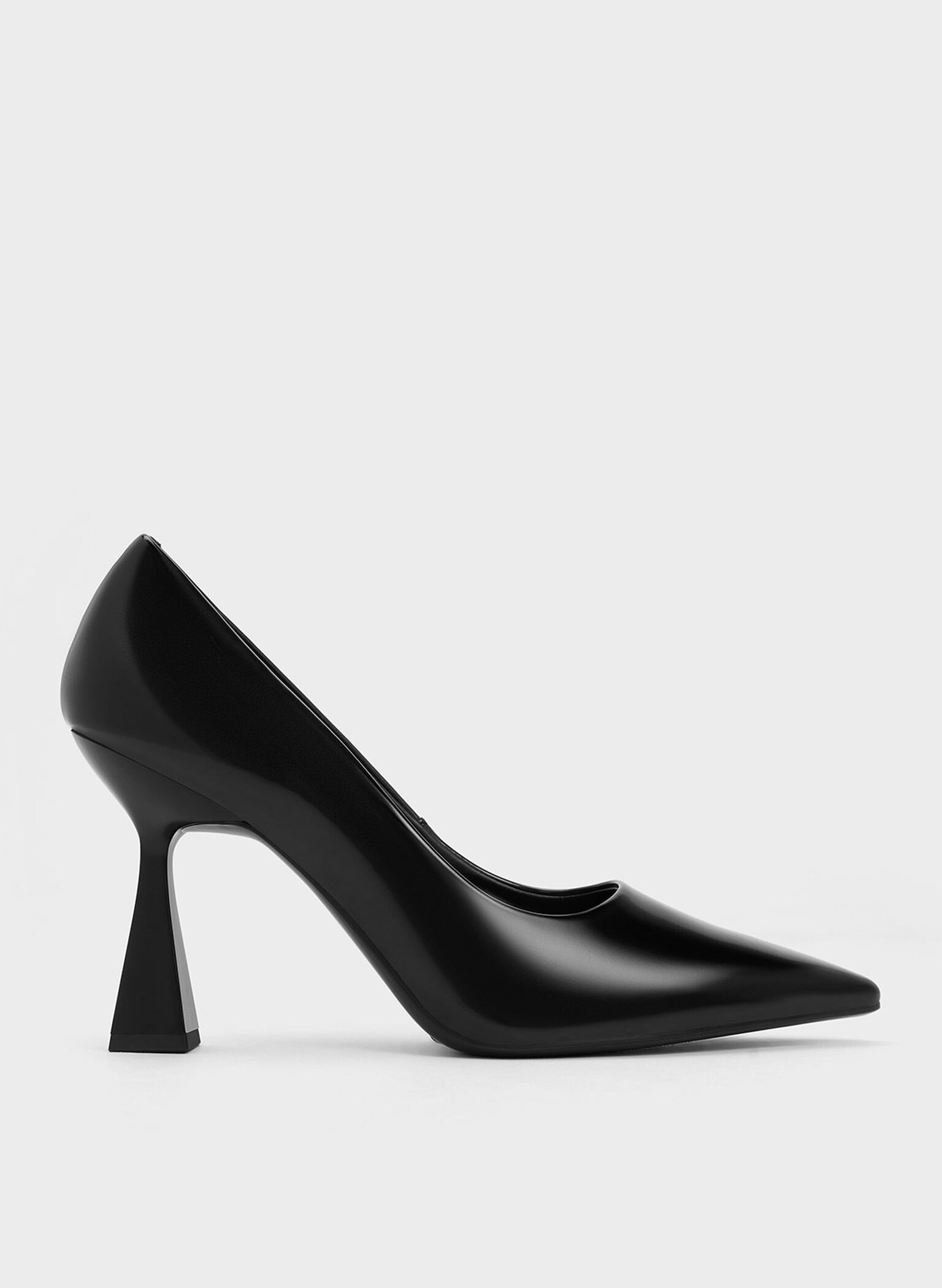 Black Boxed Trapeze Heel Pointed-Toe Pumps - CHARLES & KEITH US