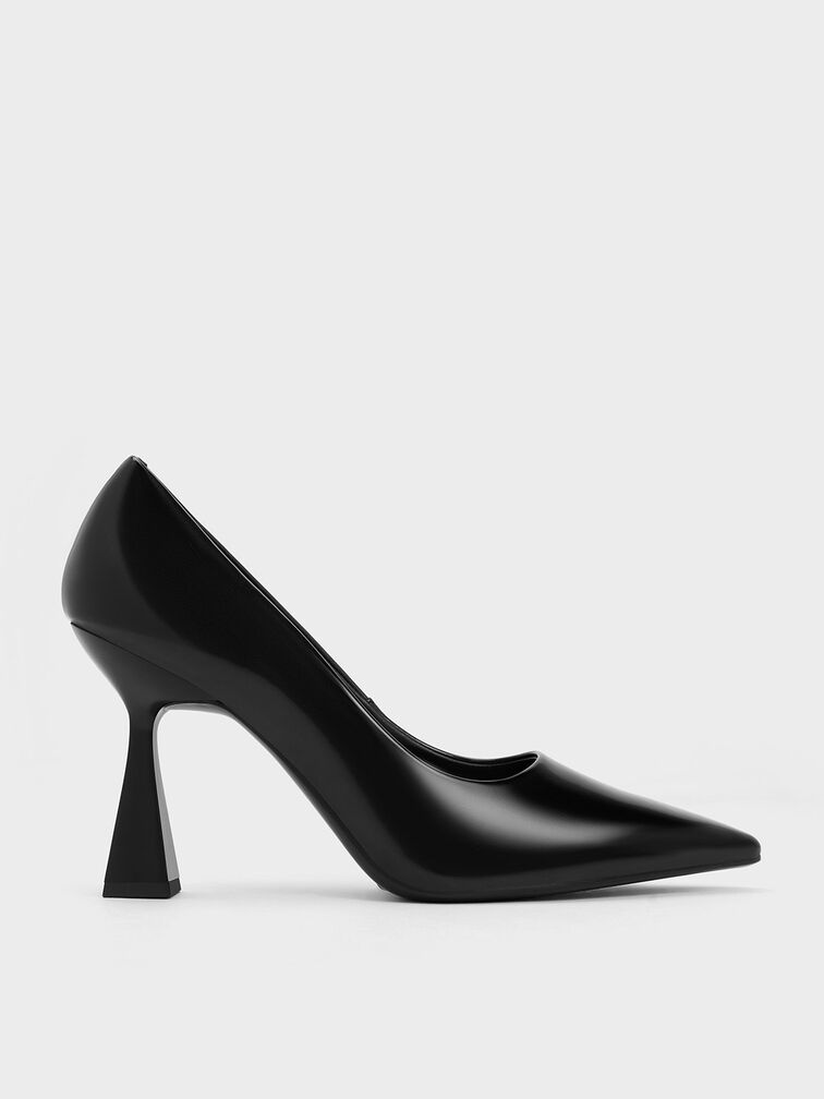 Trapeze Heel Pointed-Toe Pumps, Black Box, hi-res