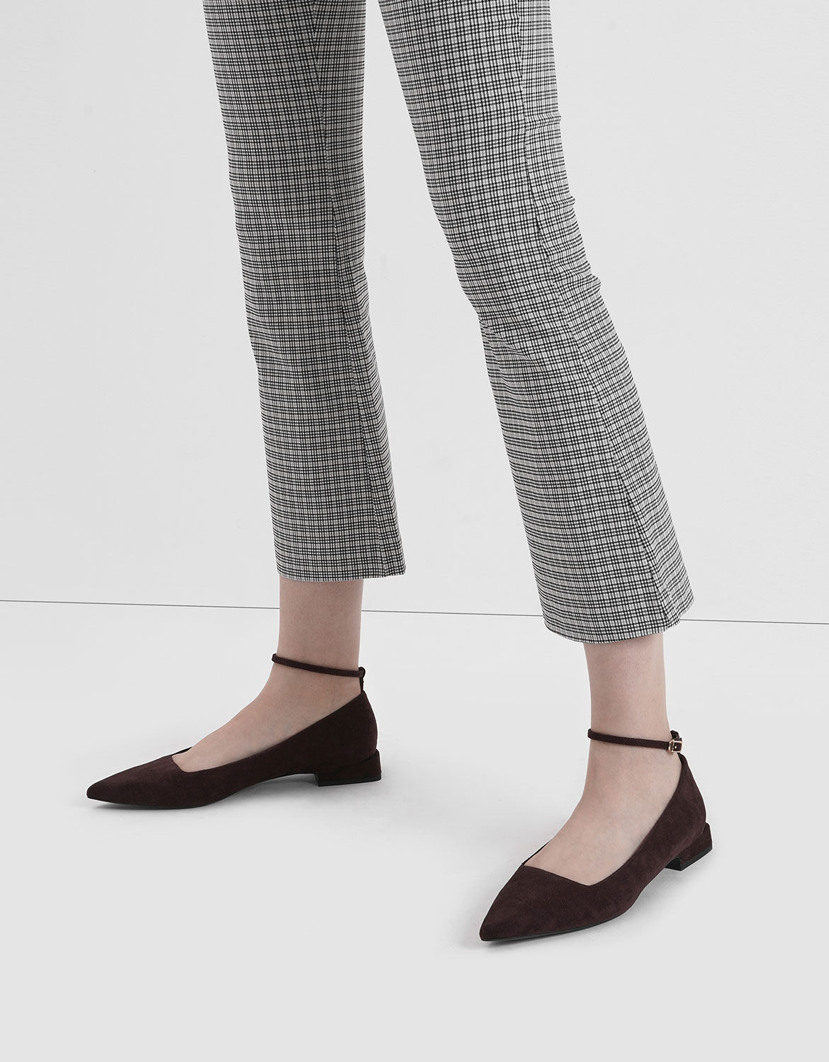 Burgundy Textured Ankle Strap Flats 