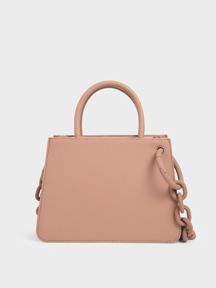 Chunky Chain Top Handle Structured Tote, Blush, hi-res