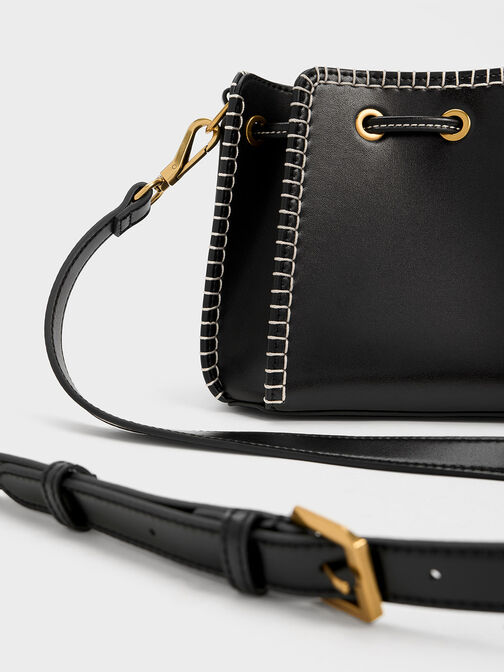 Circe Stitch-Trim Bucket Bag, Black, hi-res