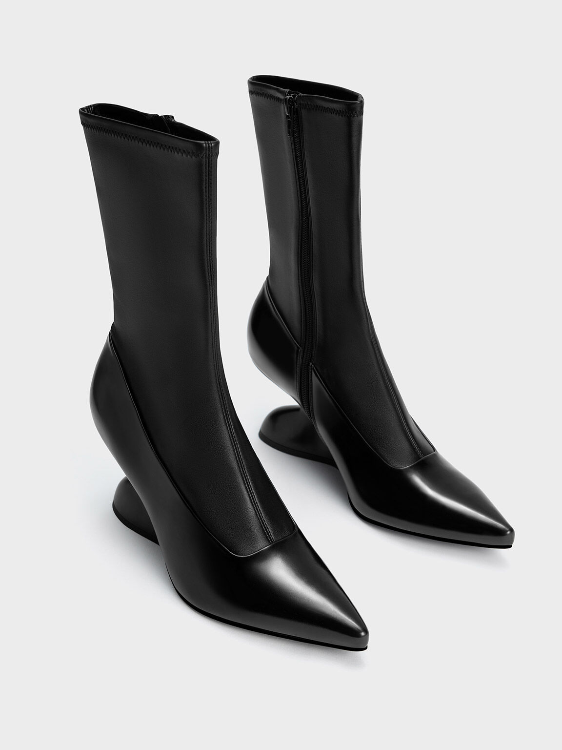 Zania Sculptural Heel Boots, Black, hi-res