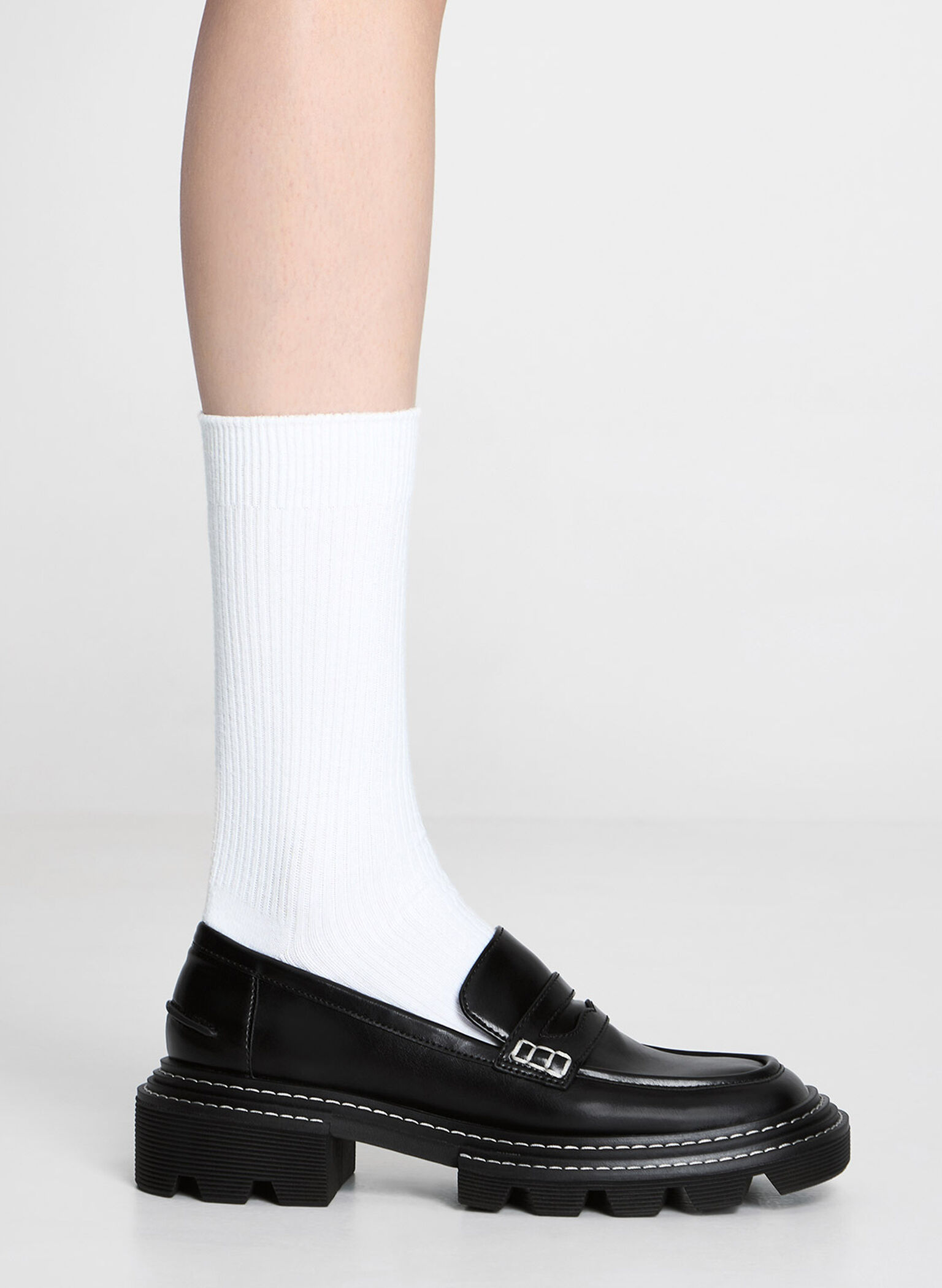 Perline Chunky Penny Loafers, Black, hi-res