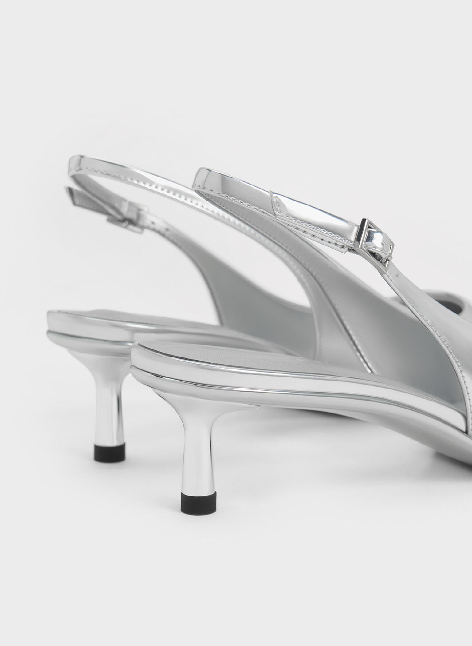 Curtis Metallic Pointed-Toe Kitten-Heel Slingback Pumps, Silver, hi-res