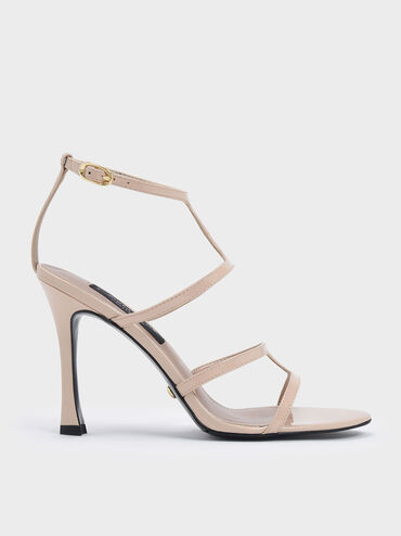 Patent Leather Strappy Stiletto Heel Sandals, Nude, hi-res