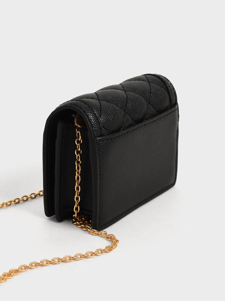 Micaela Quilted Card Holder, Black, hi-res