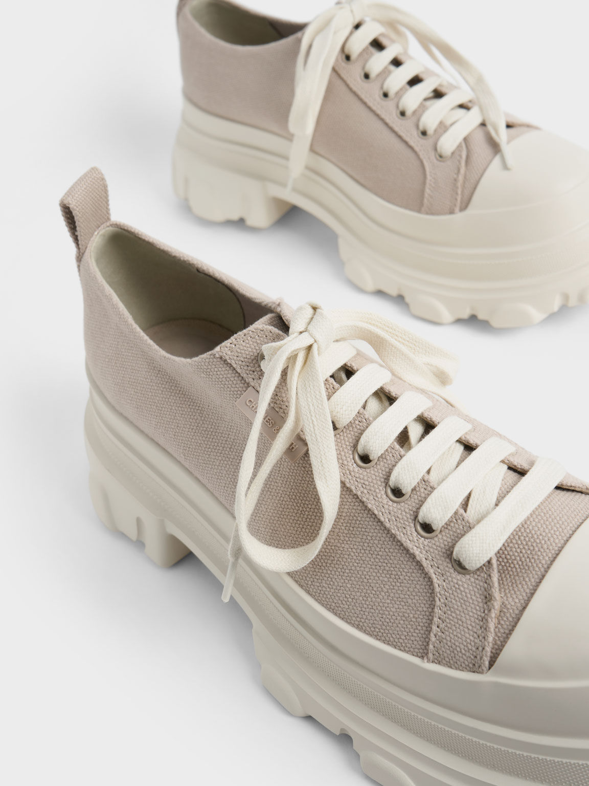 Canvas Chunky Sole Sneakers, Sand, hi-res