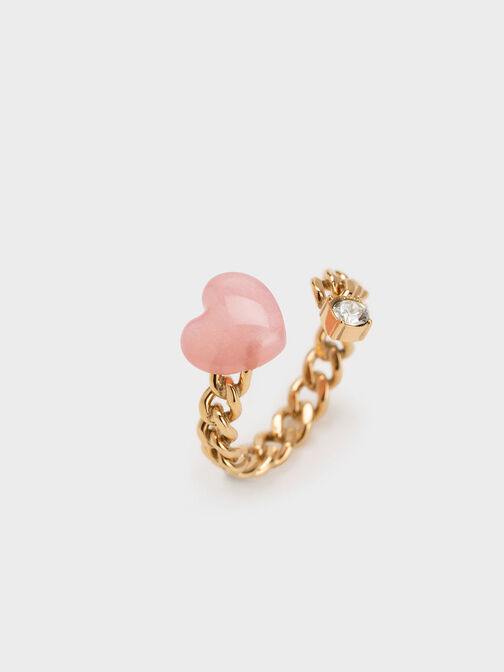 Heart Embellished Chain-Link Ring, Pink, hi-res