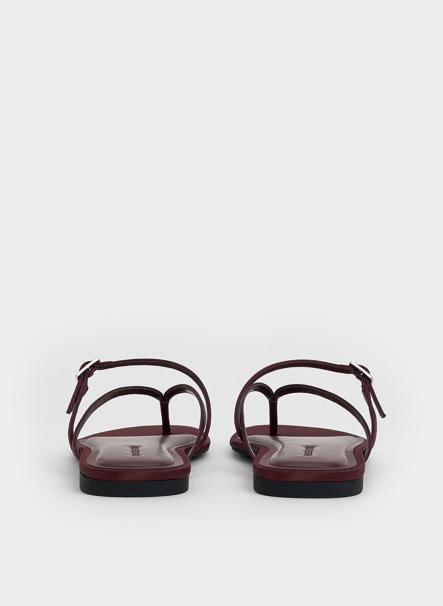 Recycled Polyester Crystal-Buckle Strappy Thong Sandals, Burgundy, hi-res
