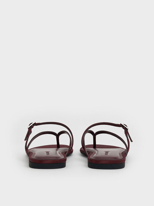 Recycled Polyester Crystal-Buckle Strappy Thong Sandals, Burgundy, hi-res