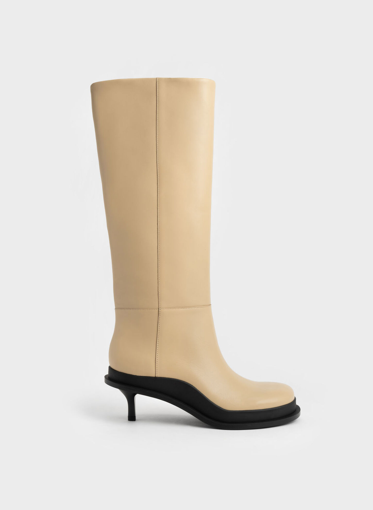 Frida Leather Knee-High Boots, Sand, hi-res