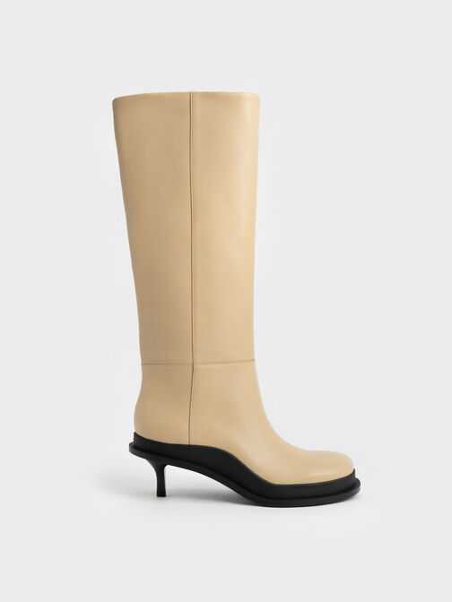 Frida Leather Knee-High Boots, Sand, hi-res