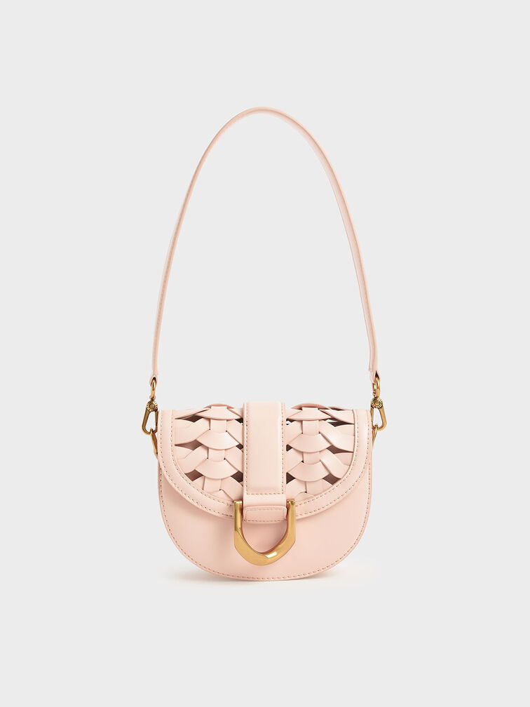 Light Pink Mini Gabine Woven Saddle Bag - CHARLES & KEITH SG