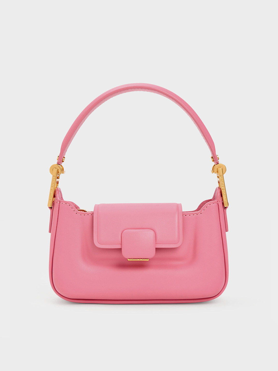 Pink Koa Leather PushLock Top Handle Bag CHARLES & KEITH CA