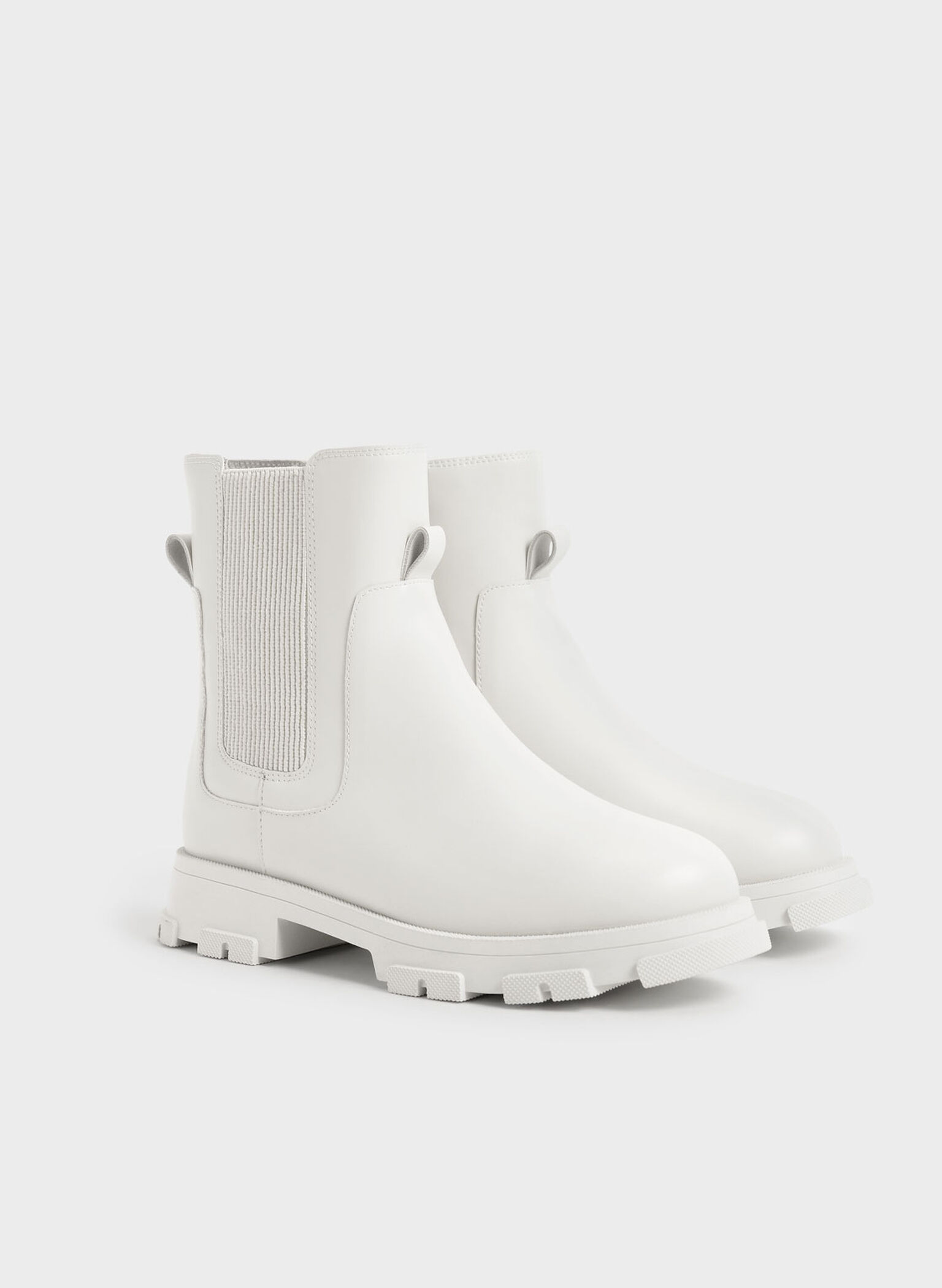 Girls' Chunky Sole Chelsea Boots, White, hi-res