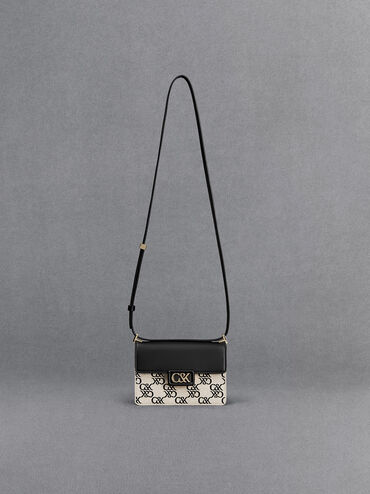 Mini Cerys Leather & Canvas Monogram Shoulder Bag, Black, hi-res