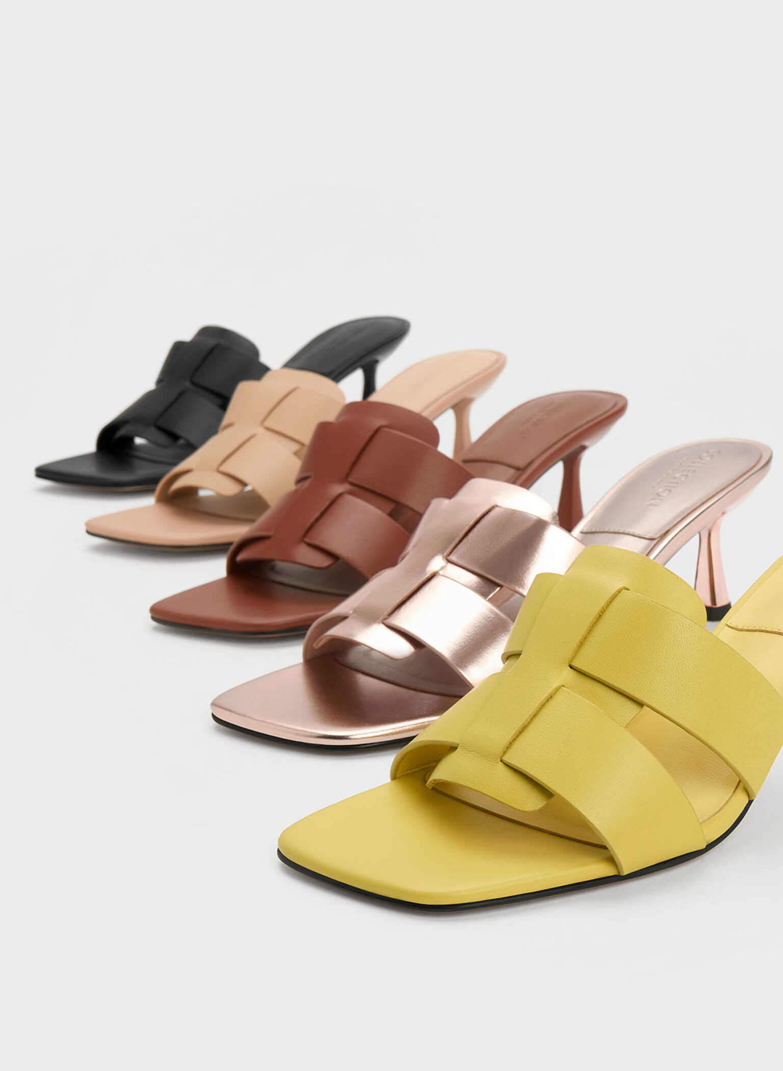Yellow Trichelle Interwoven Leather Spool Heel Mules - CHARLES & KEITH US