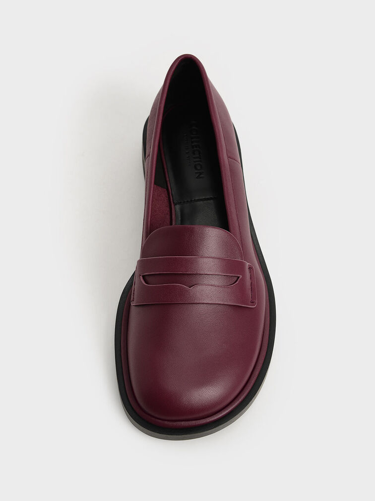 Rumi Leather Penny Loafers, Burgundy, hi-res