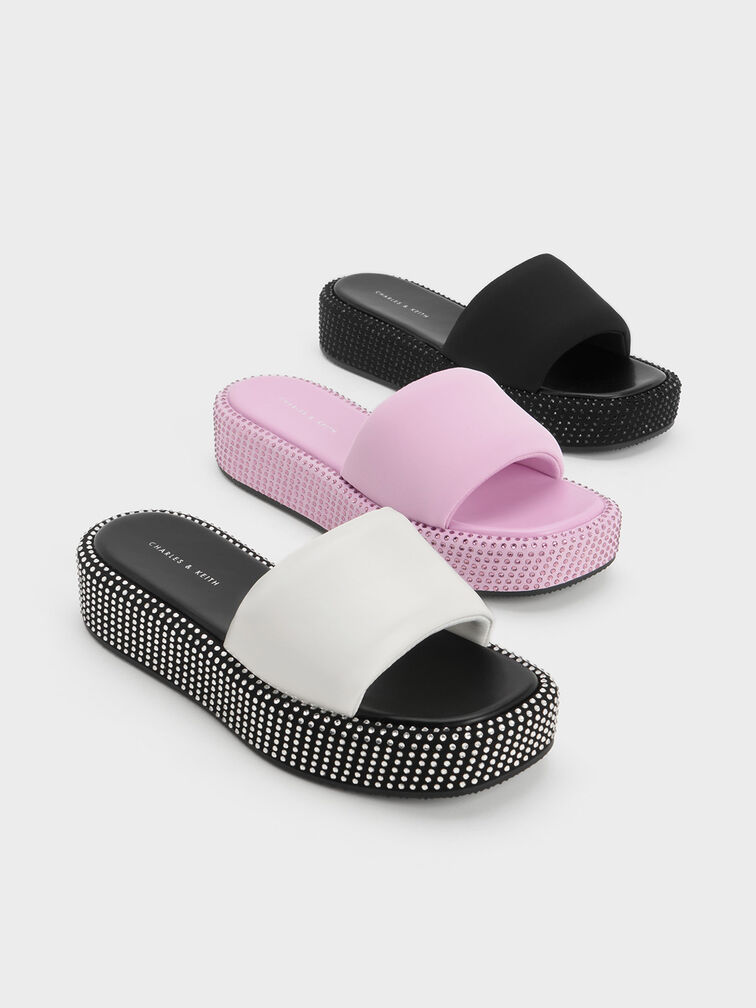 Crystal-Embellished Nylon Flatform Sandals, Black, hi-res