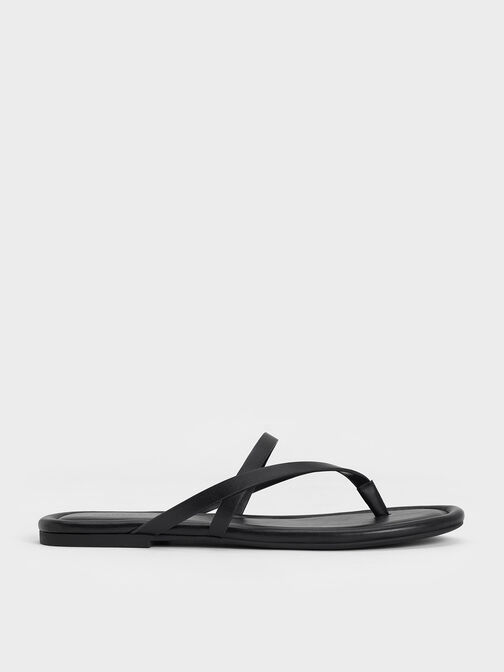 Strappy Thong Sandals, Black, hi-res