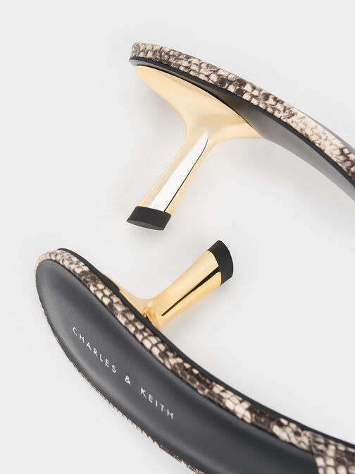 Snake-Print Slant Heel Mules, Animal Print Natural, hi-res