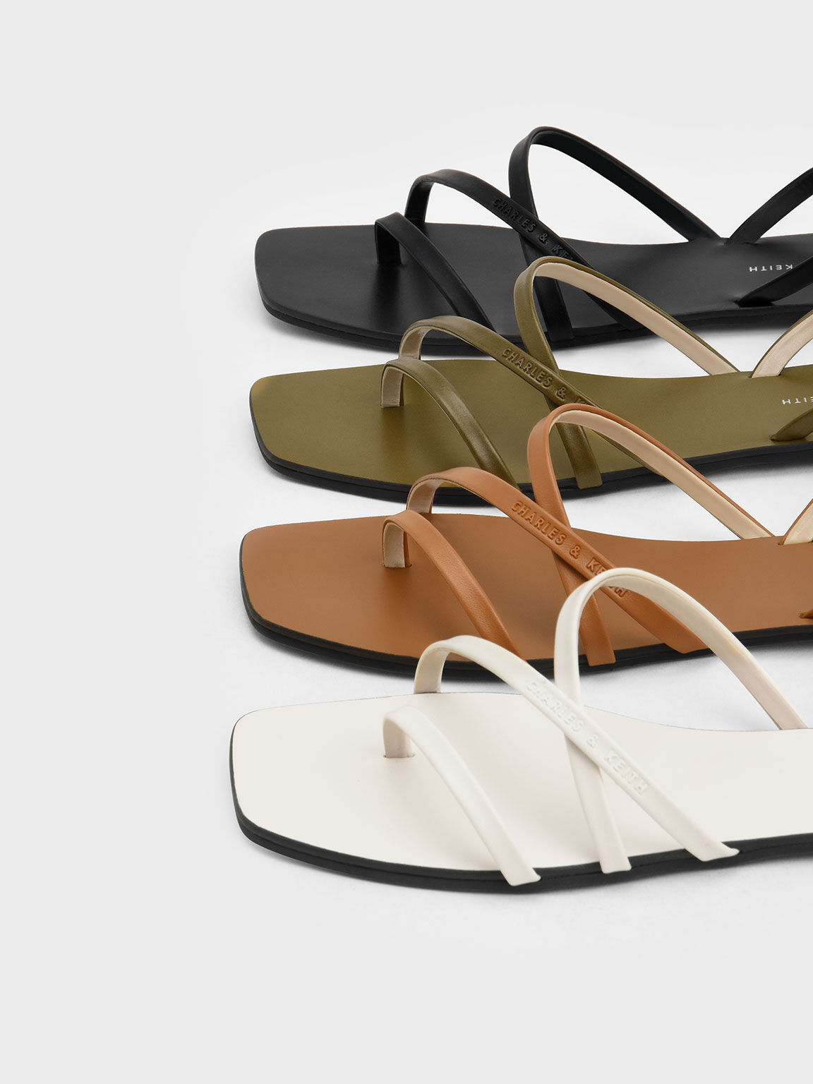 Strappy Square-Toe Slingback Sandals, Chalk, hi-res