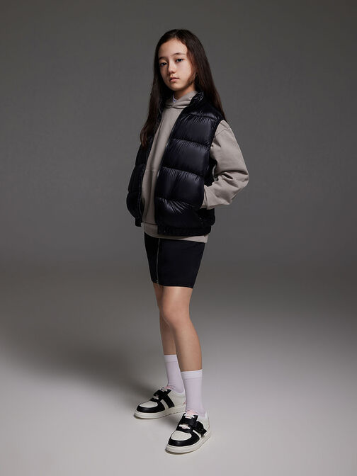 Girls' Gabine Leather Low-Top Sneaker, Black, hi-res