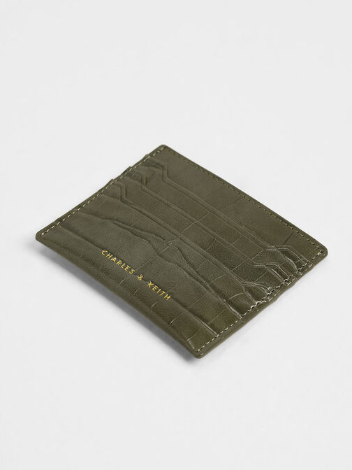 Croc-Effect Card Holder, Olive, hi-res