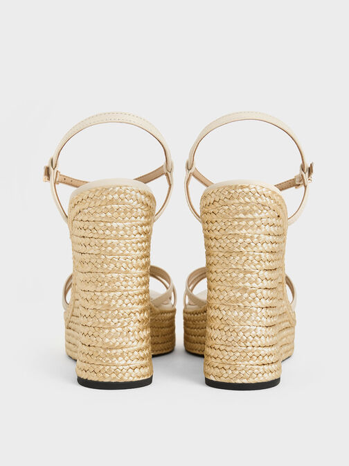 Leather Strappy Espadrille Wedges, White, hi-res