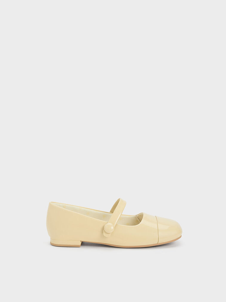 Girls' Patent Mary Jane Flats, Yellow, hi-res