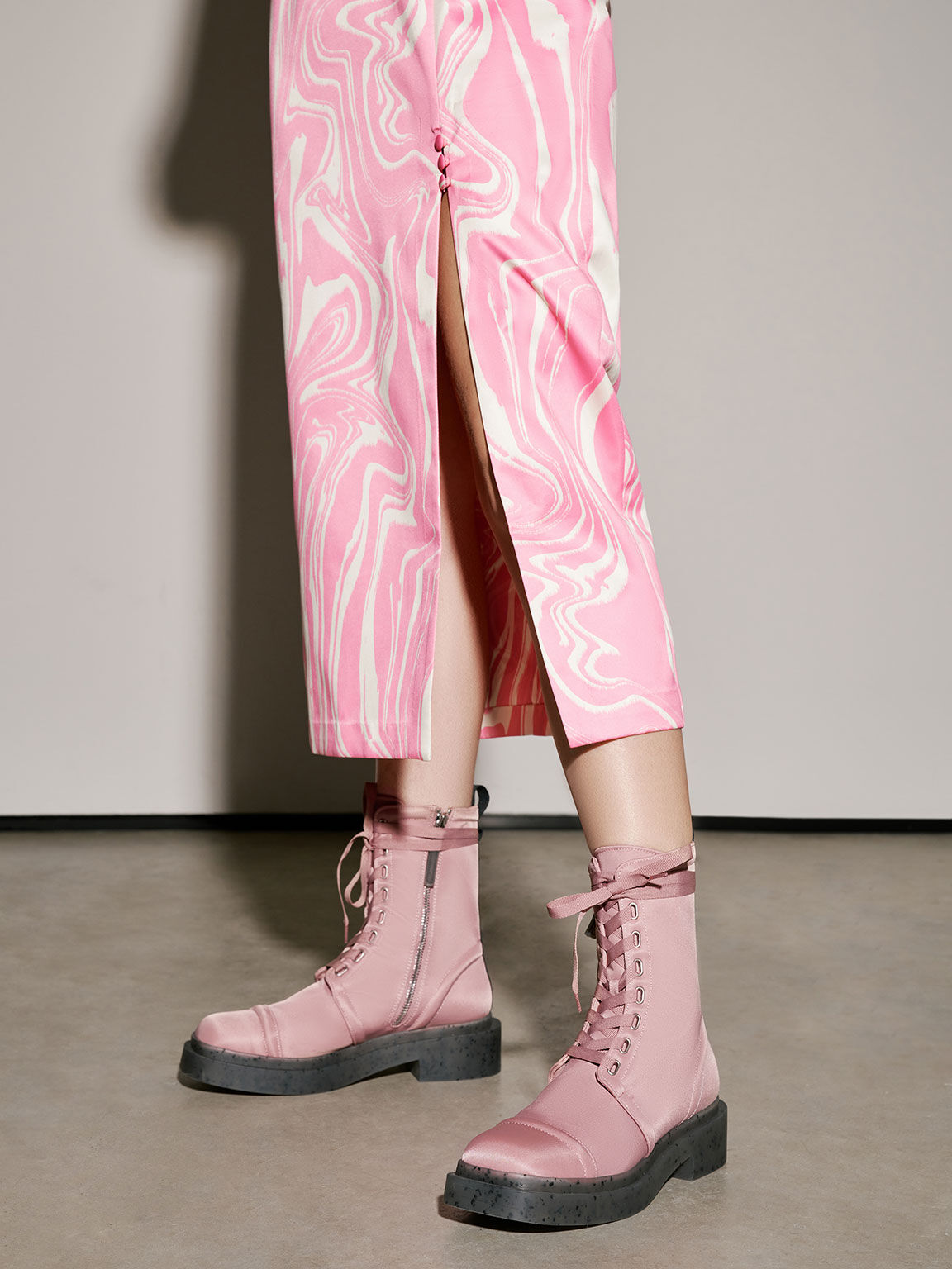 Charli Recycled Nylon Lace-Up Ankle Boots, Pink, hi-res