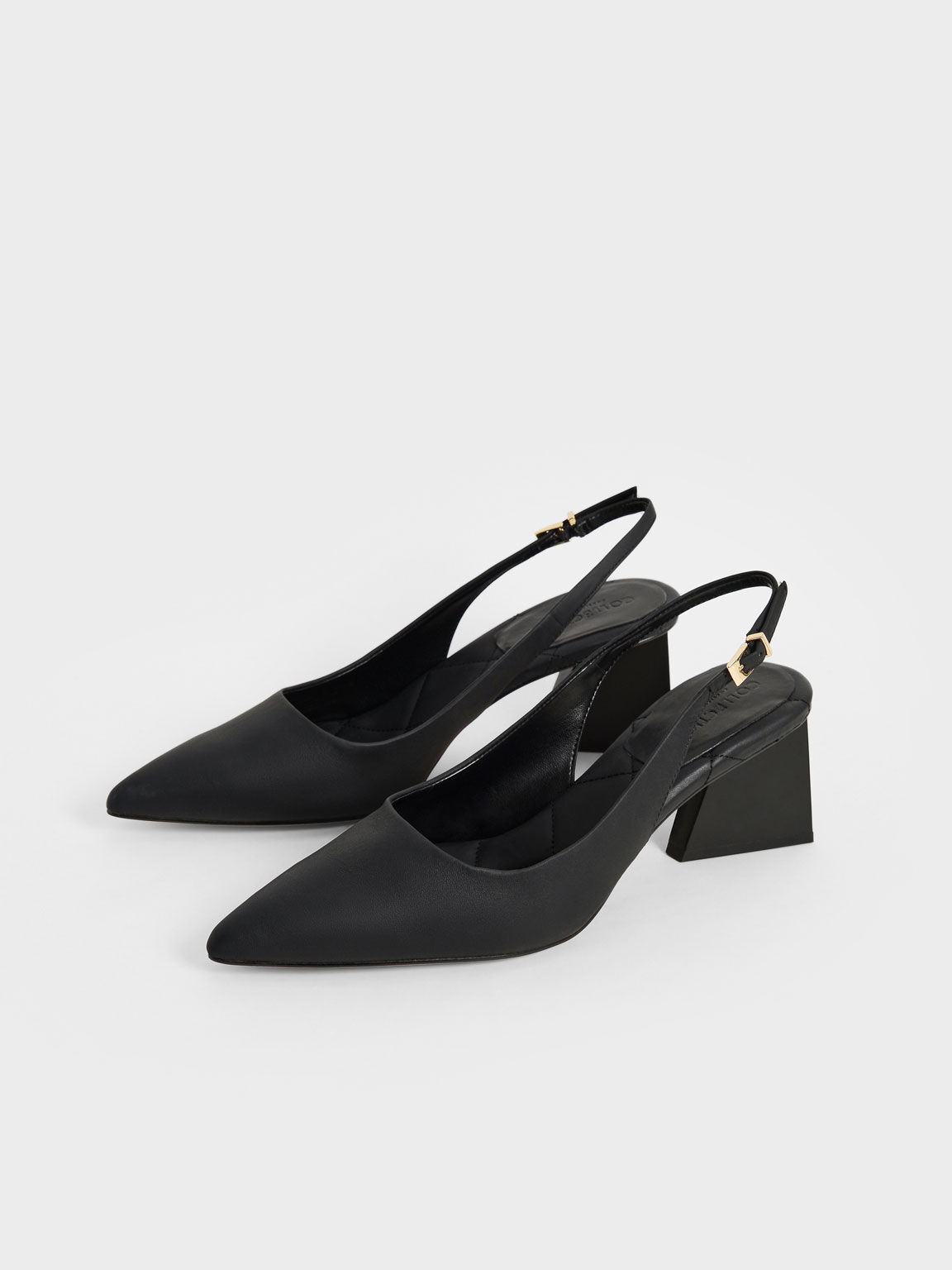 Black Leather Pointed Toe Slingback Pumps - CHARLES & KEITH QA