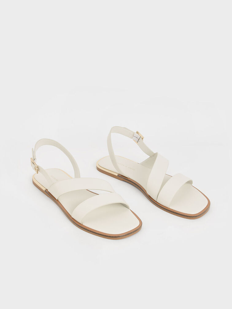 Asymmetric Strap Slingback Flats, Chalk, hi-res