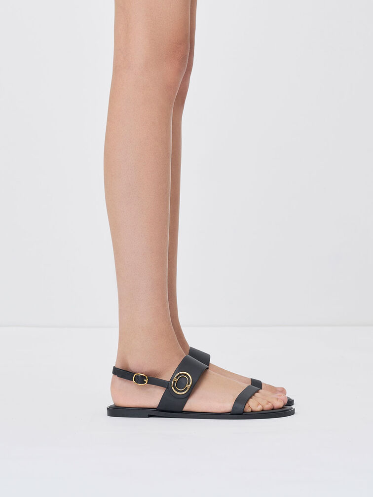 Metallic Accent Back Strap Sandals, Black, hi-res