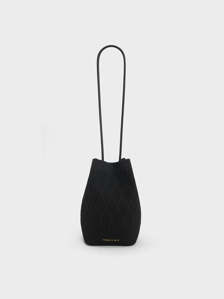 Genoa Knitted Drawstring Bag, Black, hi-res