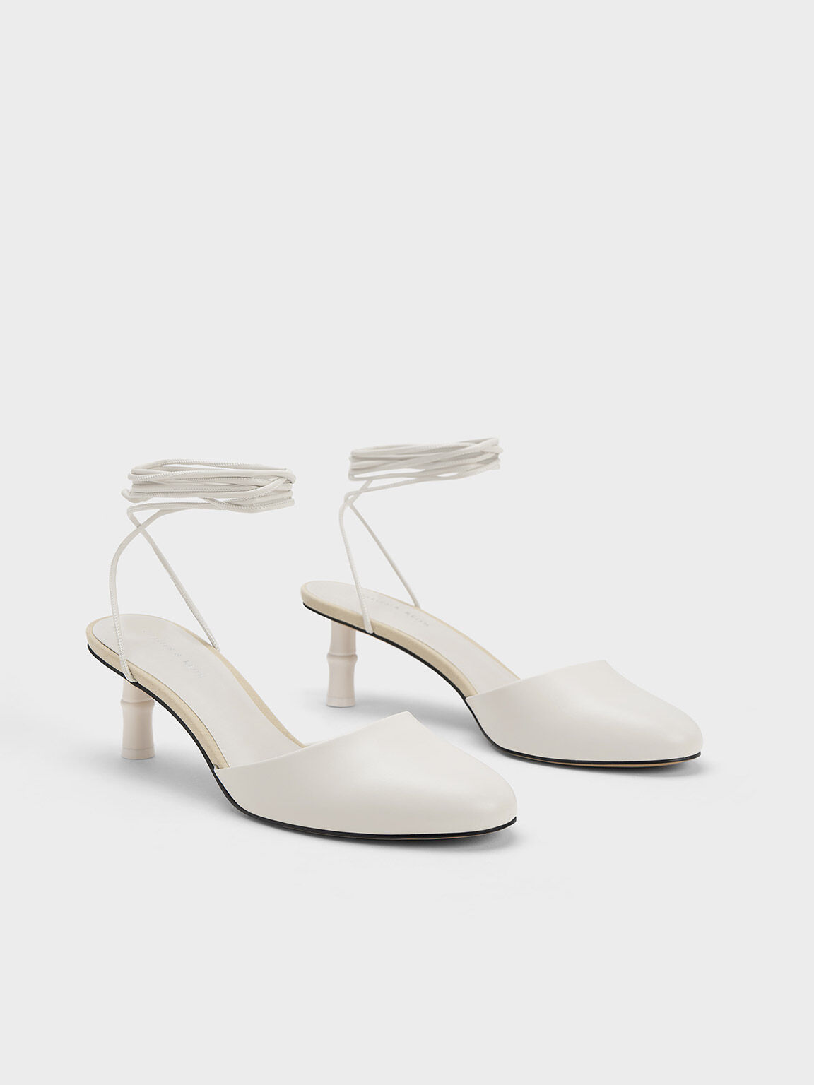 Bamboo Heel Tie Around Pumps White