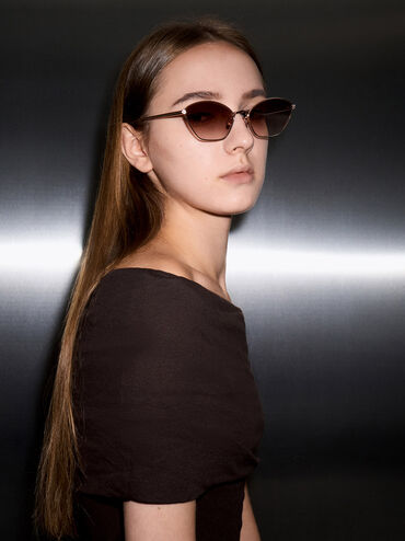 Crystal-Accent Cat-Eye Sunglasses, Rose Gold, hi-res