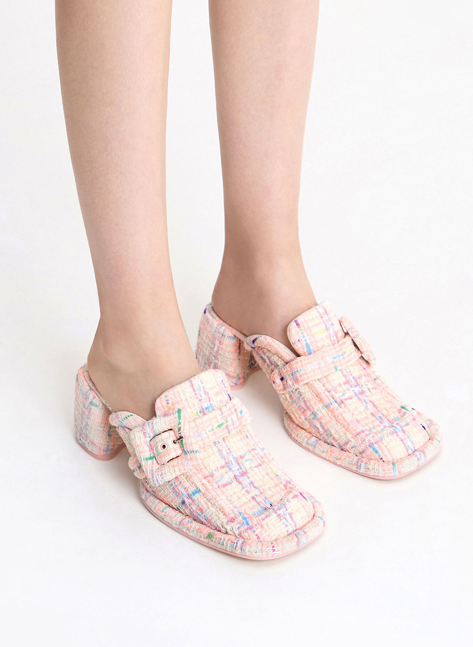 Mules Tipo Mocasín de Tweed con Hebilla, Multicolor, hi-res