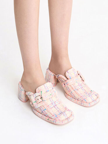 Mules Tipo Mocasín de Tweed con Hebilla, Multicolor, hi-res