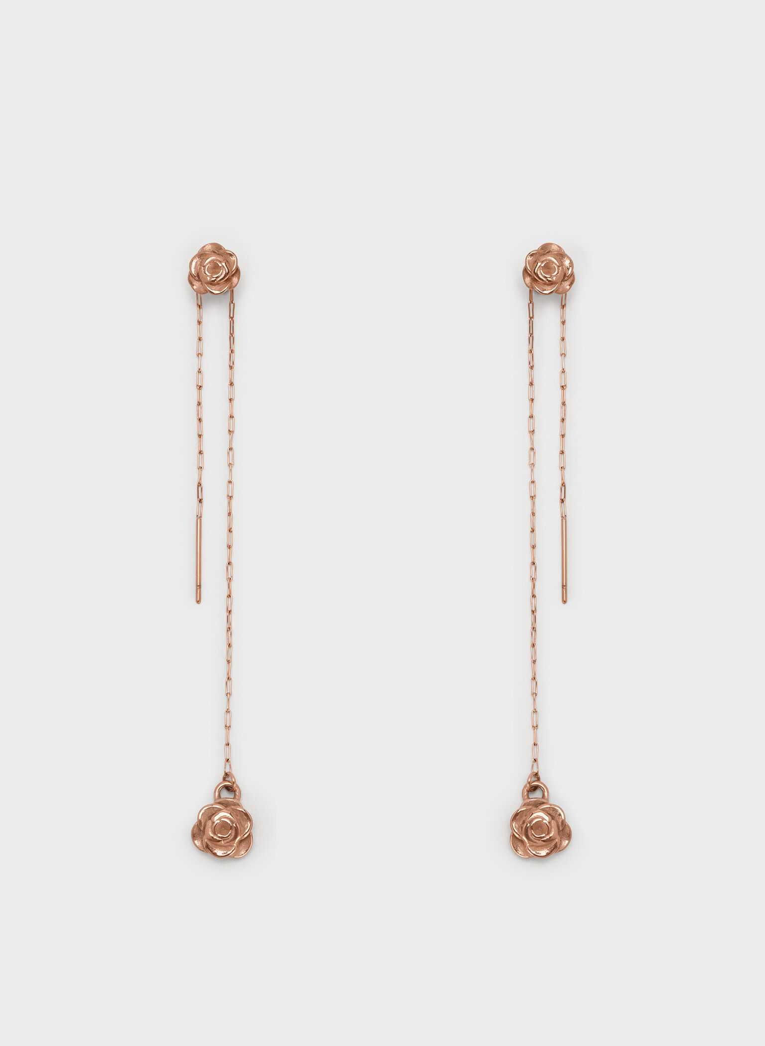 Rosalind Flower-Motif Asymmetric Drop Earrings, Brushed Rose Gold, hi-res