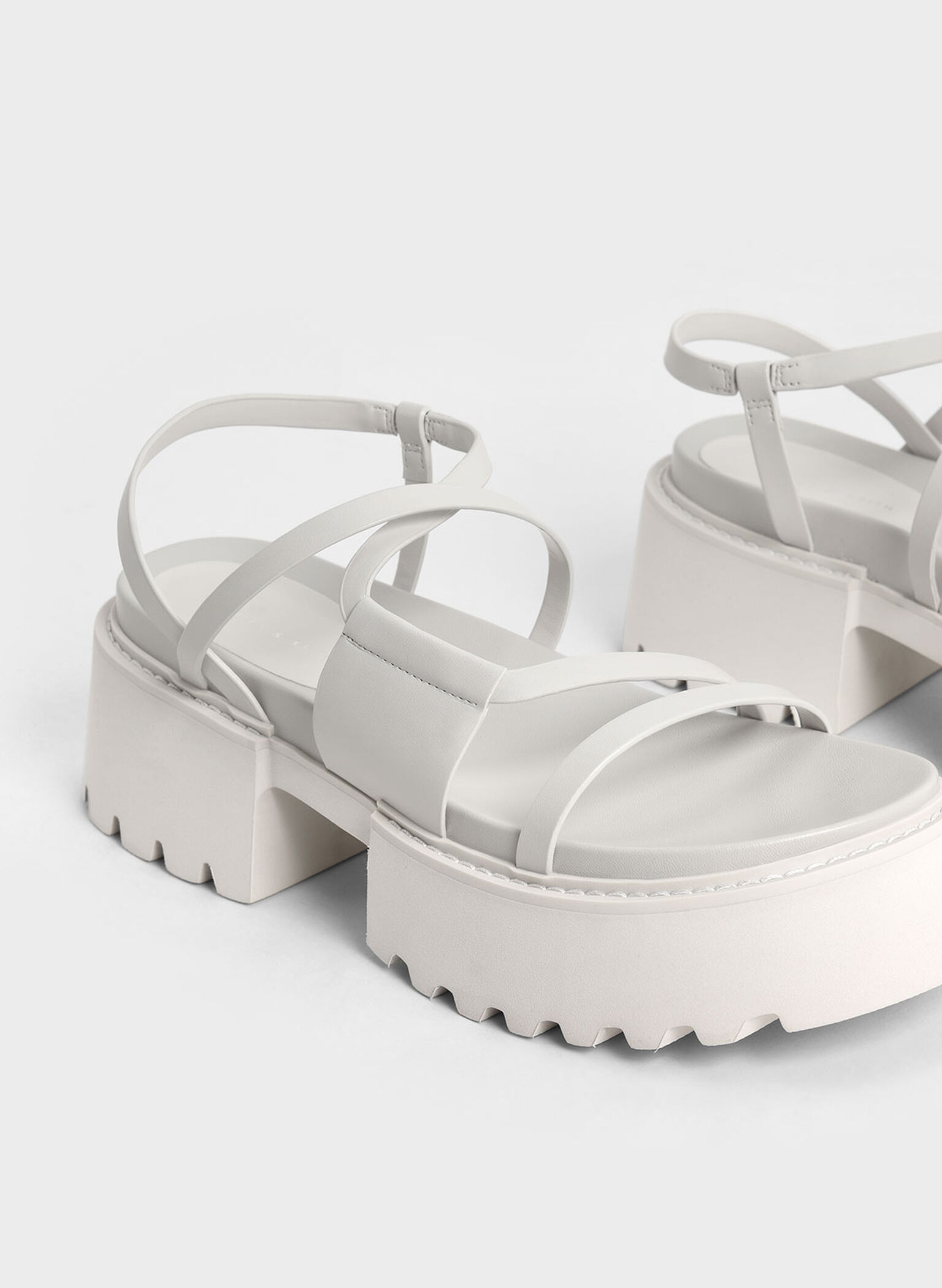 White Nadine Strappy Platform Sandals - CHARLES & KEITH US