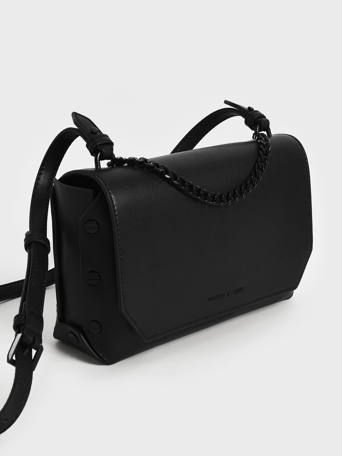 Chain Handle Shoulder Bag, Ultra-Matte Black, hi-res