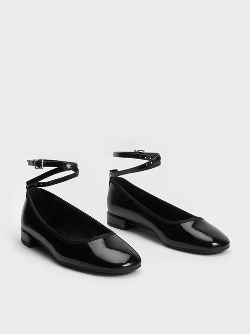Patent Ankle-Strap Ballet Flats, Black Patent, hi-res
