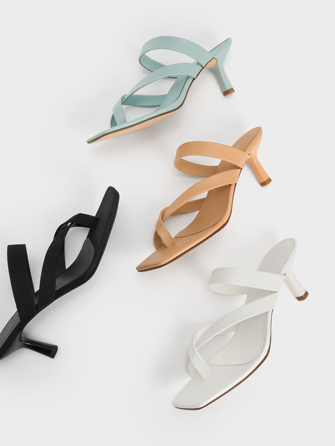 Asymmetric Toe Ring Heeled Sandals, White, hi-res