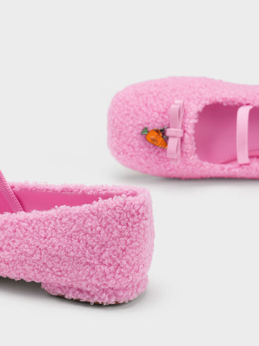 Girls' Judy Hopps Furry Bow Ballerinas, Pink, hi-res