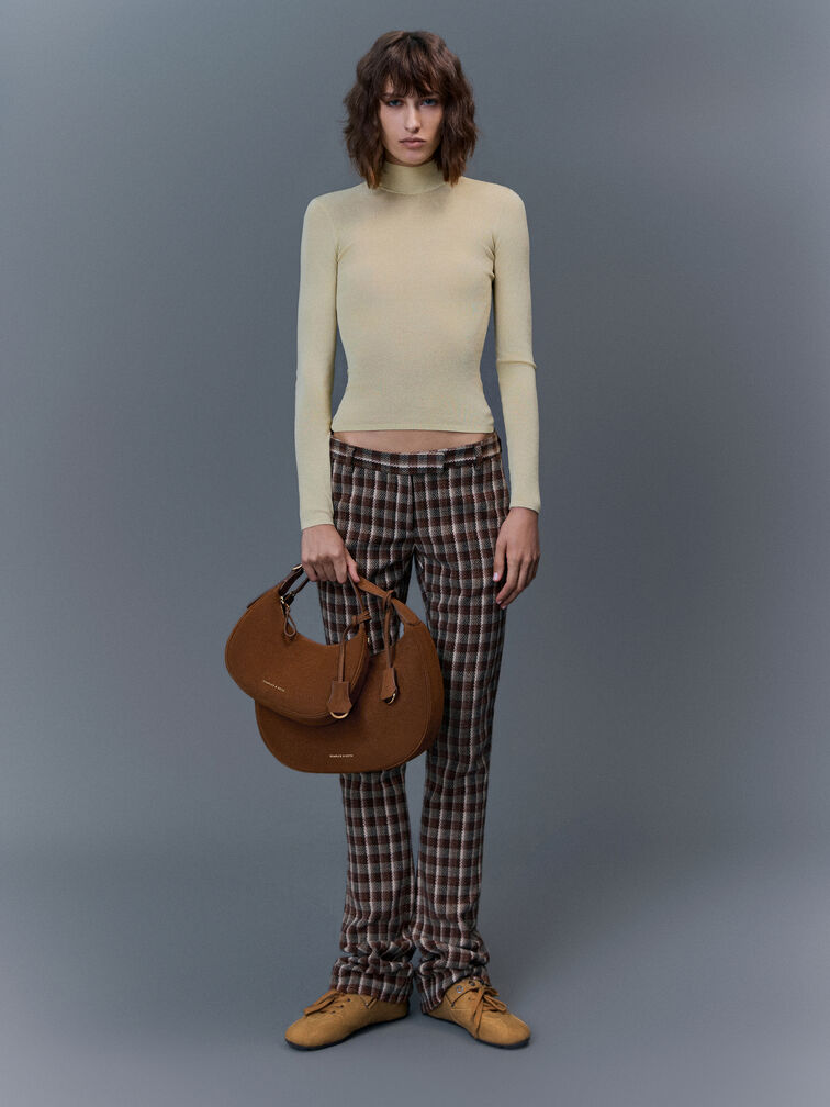 Large Vega Faux Suede Hobo Bag, Pecan Brown, hi-res