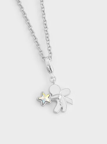 Athalia Gingerbread-Fairy Crystal-Star Charm, Silver, hi-res
