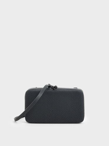 Boxy Textured Twist Lock Crossbody Bag, Black, hi-res