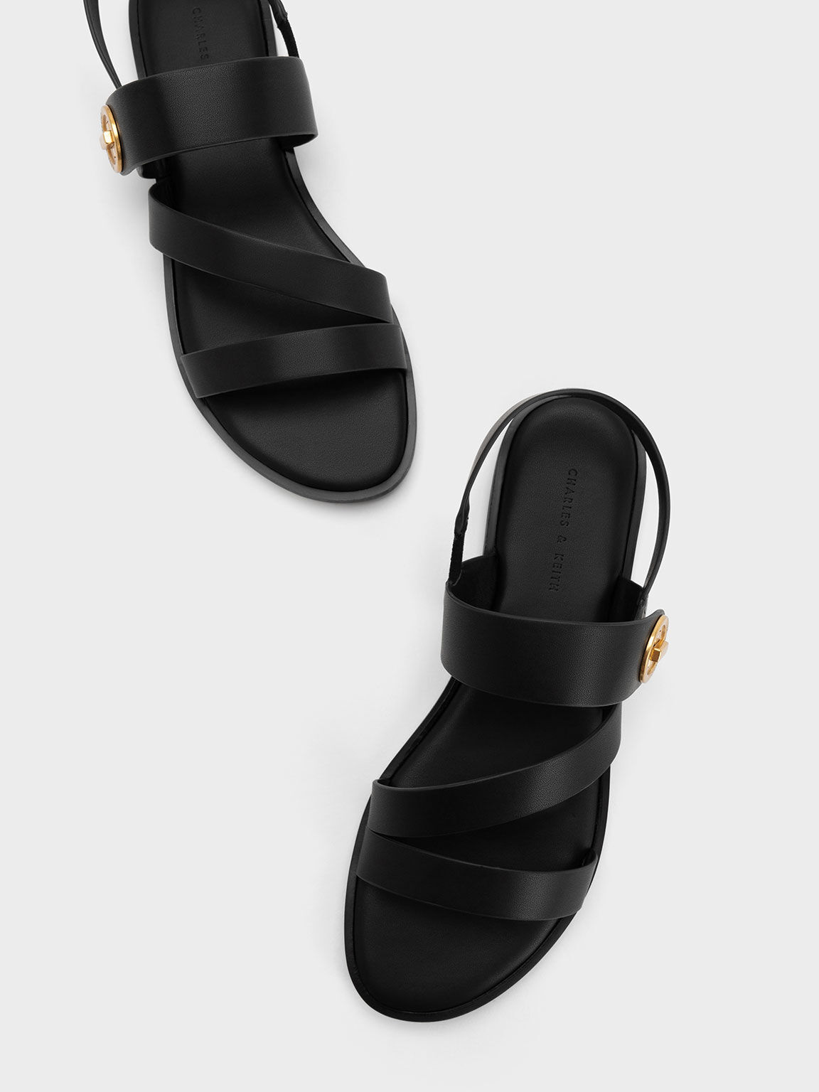Asymmetric Strappy Sandals, Black, hi-res