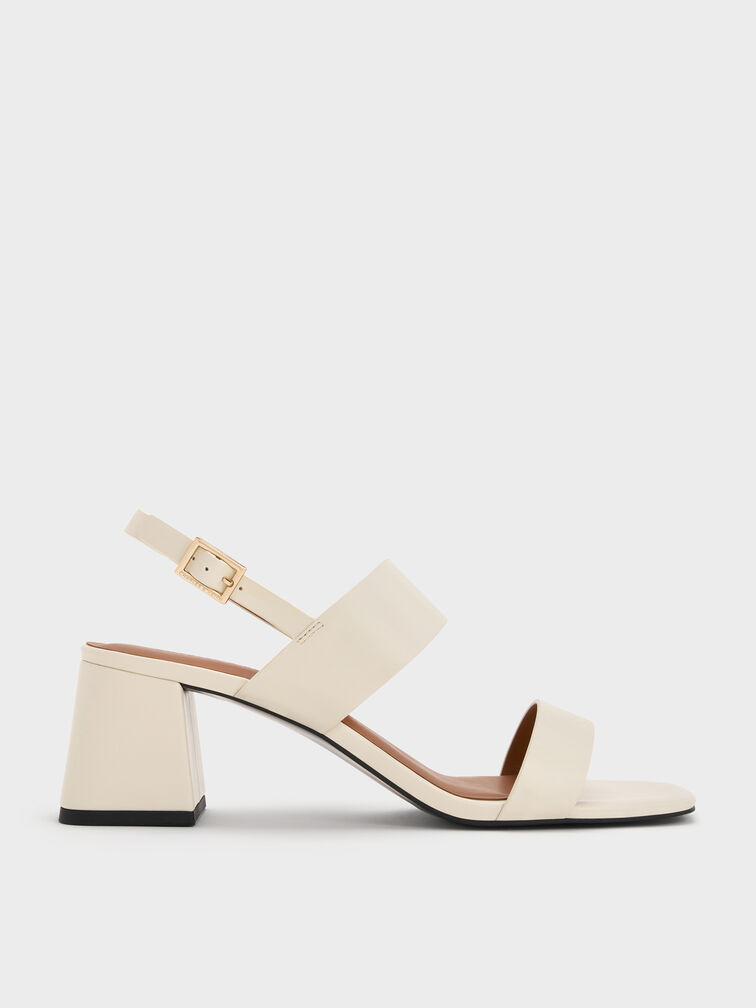 Double-Strap Block-Heel Slingback Sandals, Cream, hi-res